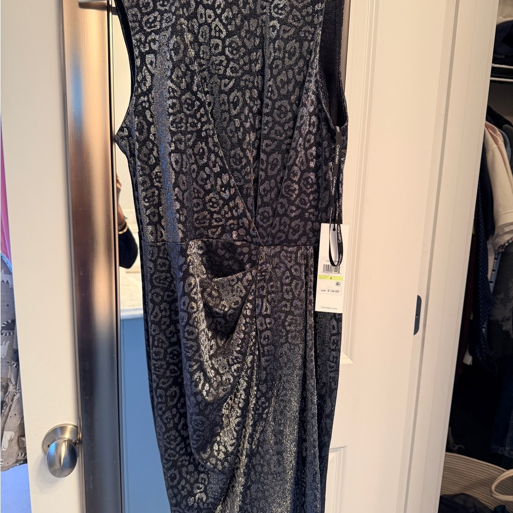 Calvin Klein Black Leopard Asymmetrical Dress